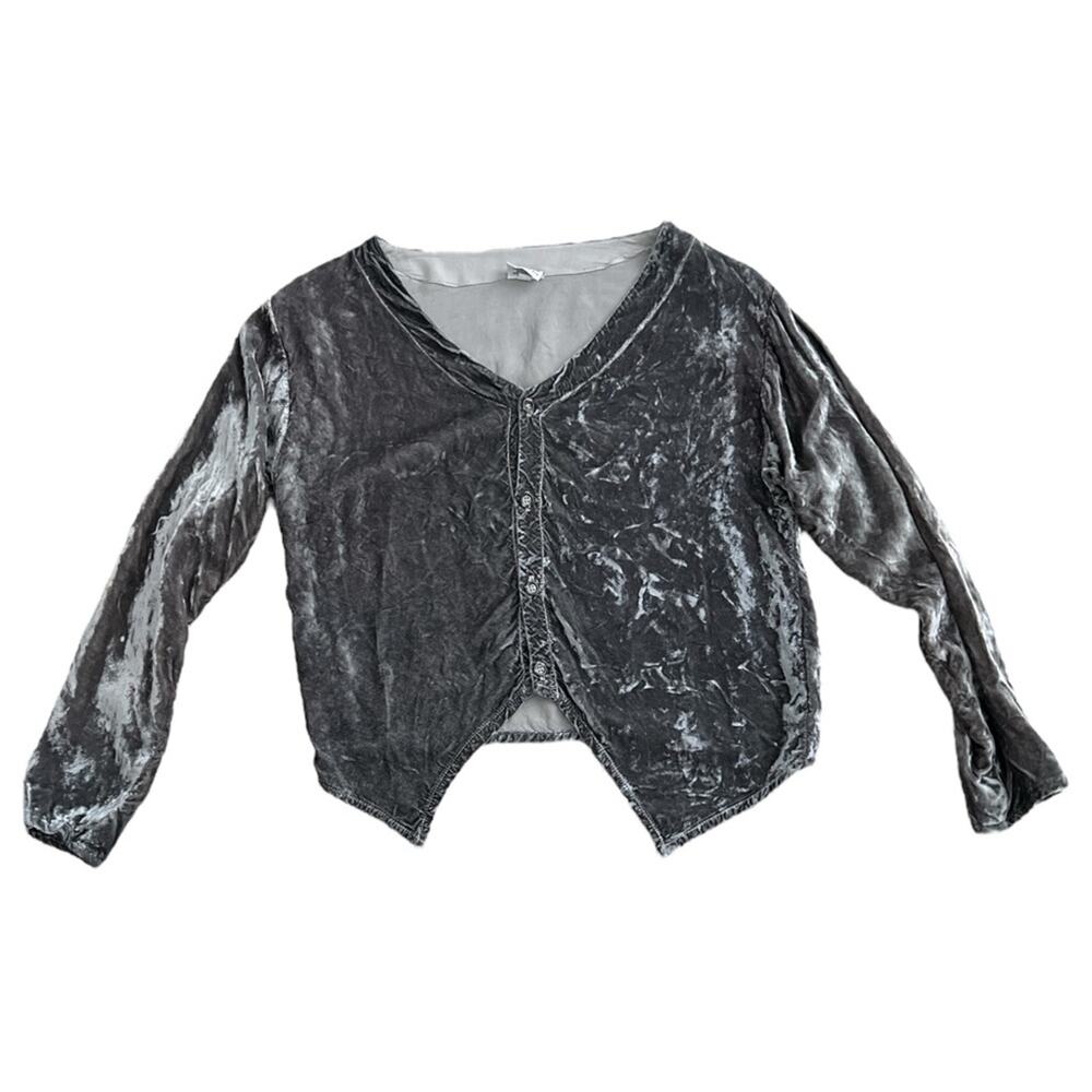 CP Shades Cropped Button Front 90s Blouse | Gunmetal Grey Silver | Small